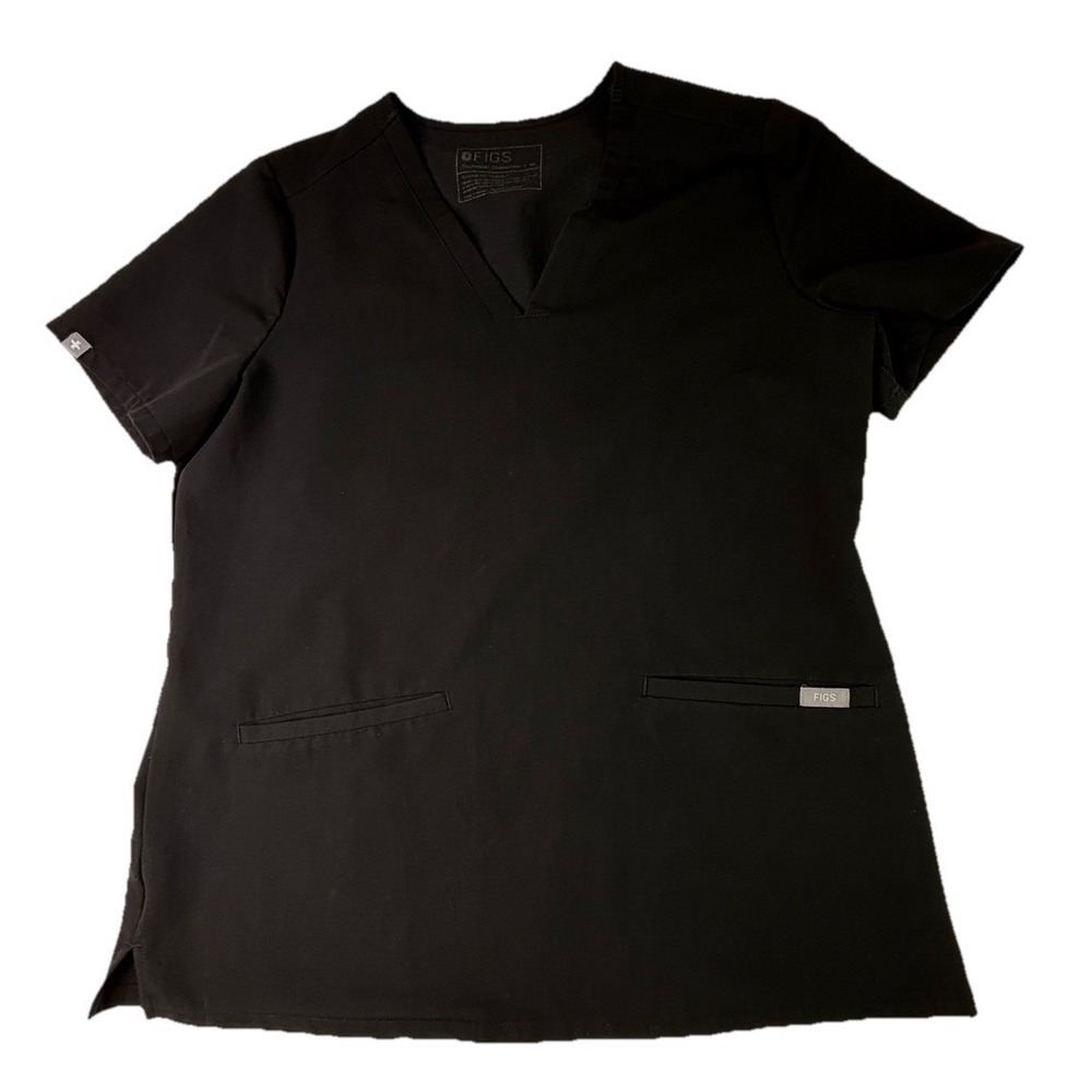 Figs Black Technical Collection Women Medium V-Neck Casma Pocket Scrub Black